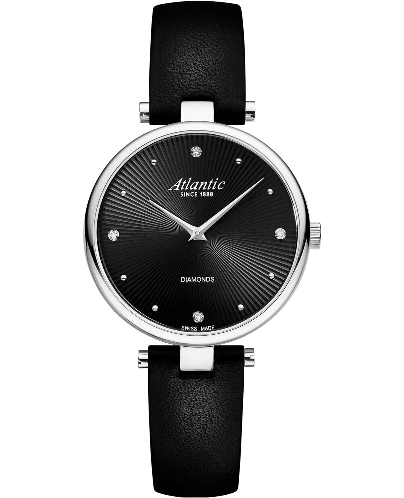 Atlantic Atlantic Elegance Royal Diamonds & Rubies Edition 29044.41.67  29044.41.67 кварцевые женские часы черный циферблат, браслет кожаный — вид спереди